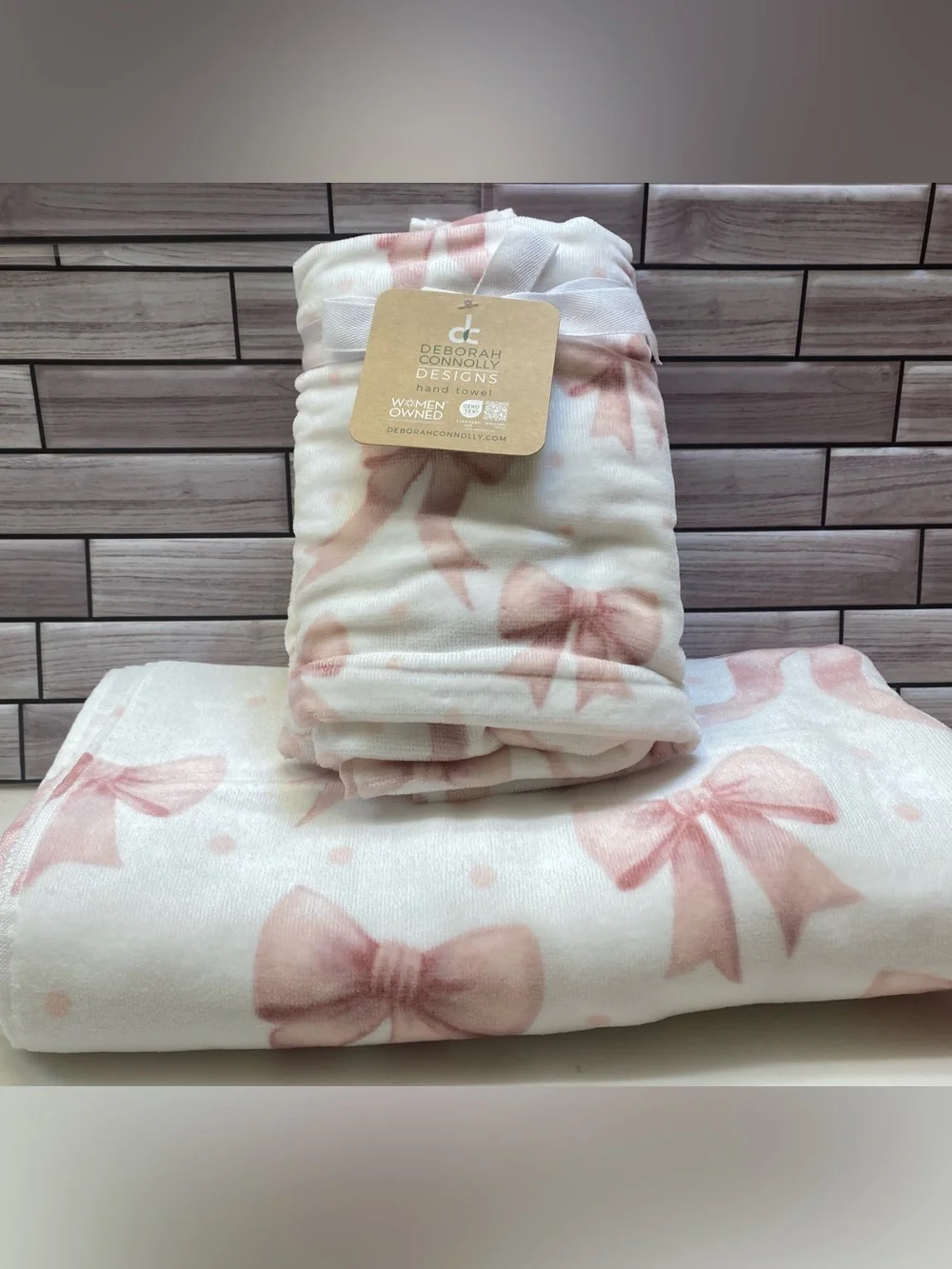DC Designs ❤️ light baby Pink Bows(1)Bath&(2) Hand Towels set NWT